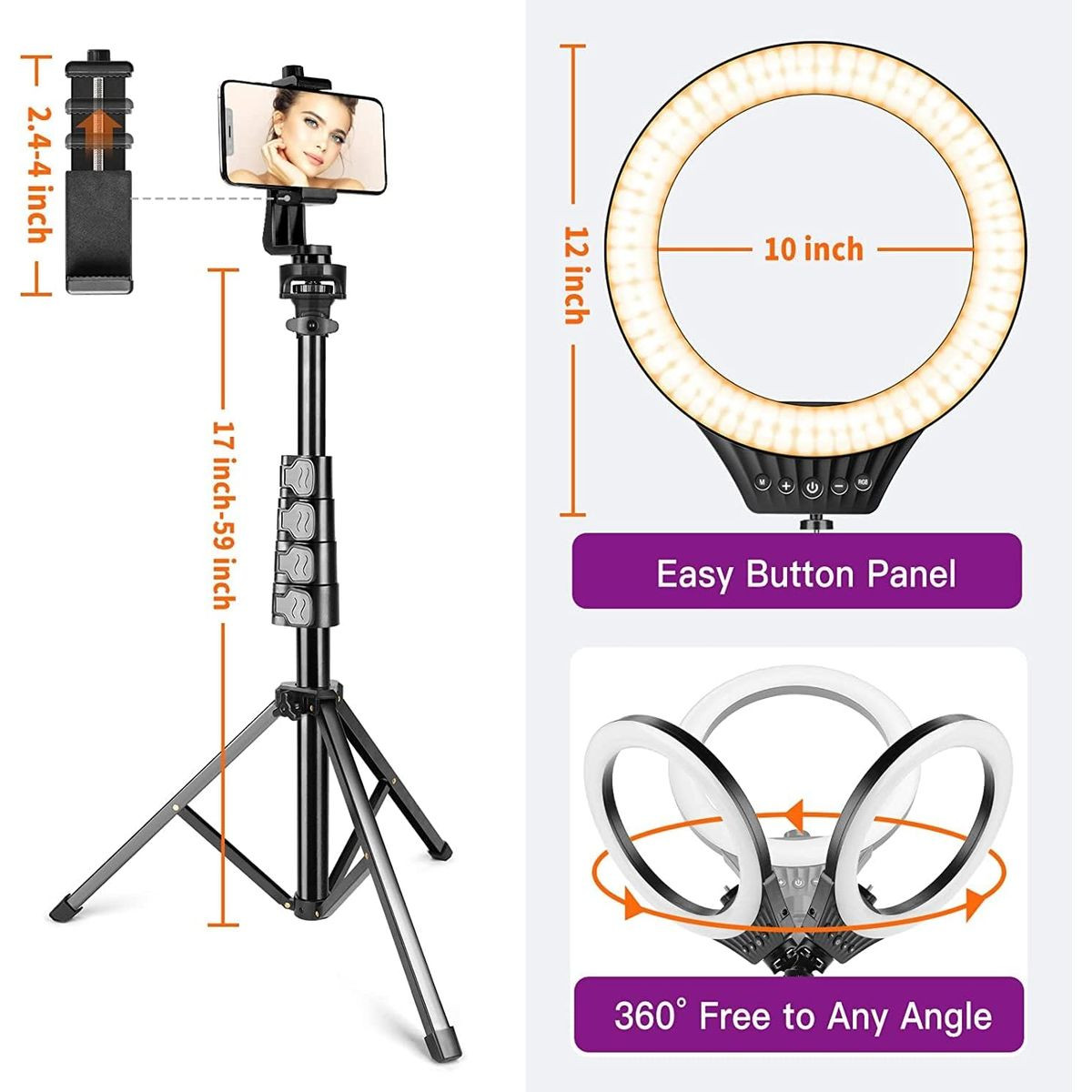 VALUSIN 10" Ring Light with 59" Tripod Stand and Phone Holder product image