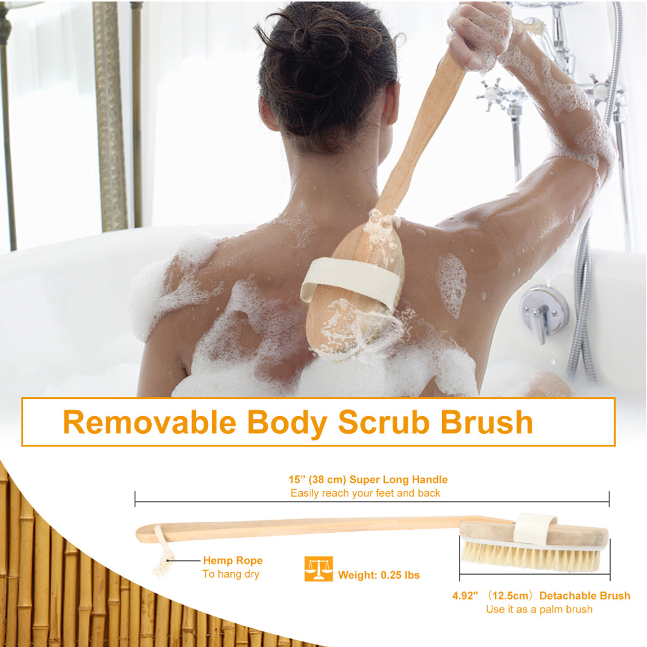 Long-Reach 15" Bath & Shower Brush with Detachable Handle product image
