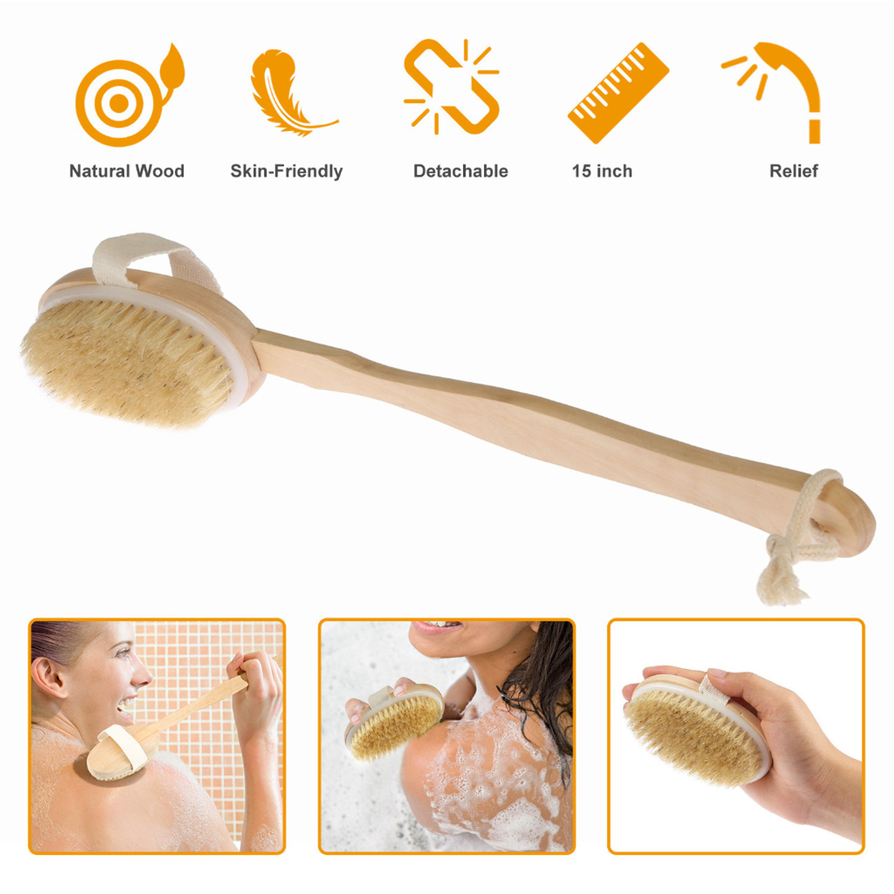 Long-Reach 15" Bath & Shower Brush with Detachable Handle product image