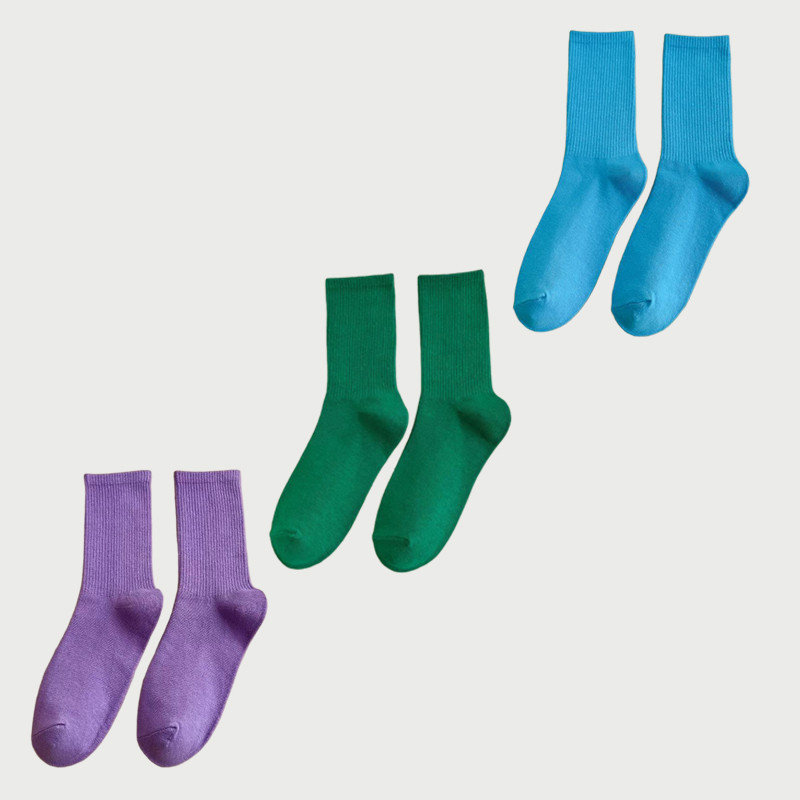 Solid Color Mid-Calf Crew Socks (3‑Pack) product image