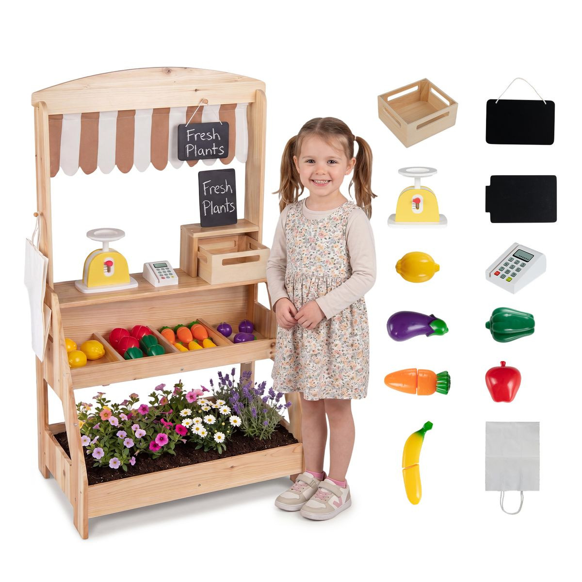 2-in-1 Wooden Play Kitchen & Market Stand product image