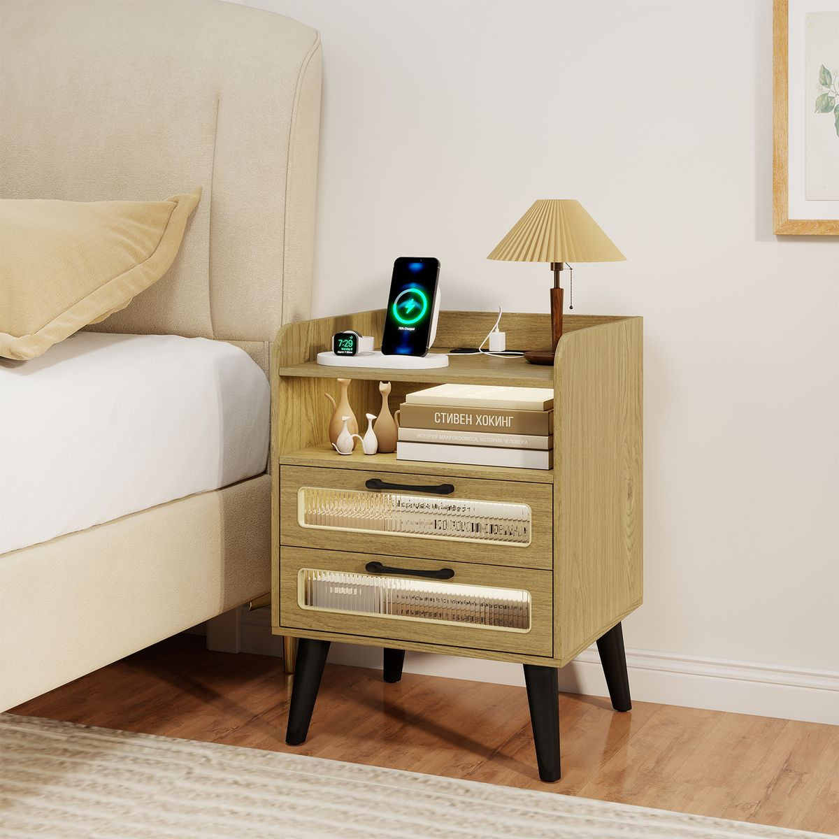 LED Nightstand with Charging Station (1- or 2-Pack) product image