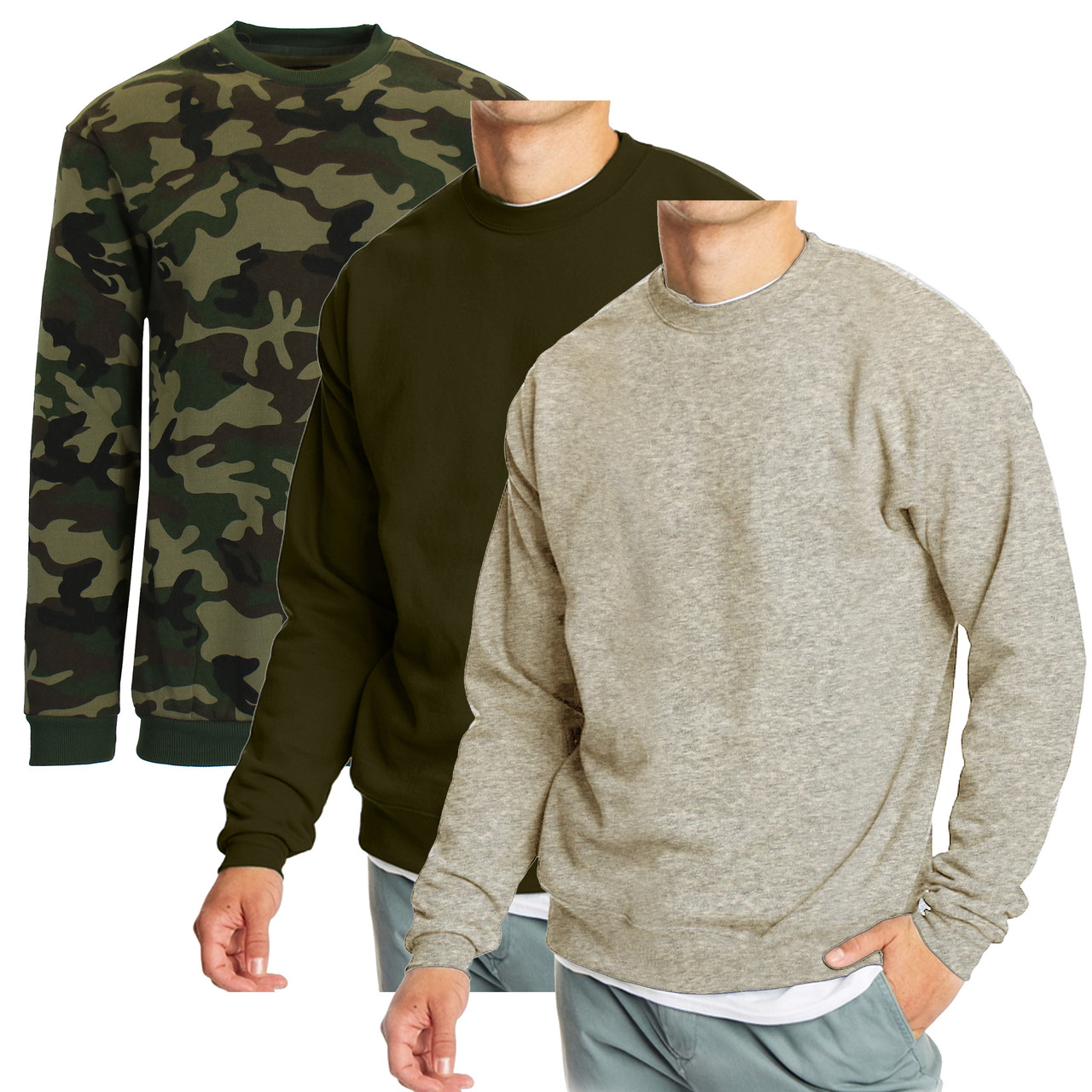 3-Pack Men's Crew Neck Fleece-Lined Pullover Sweatshirt (S-2XL) product image