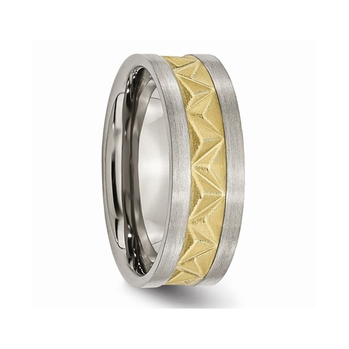 8mm Men's Titanium Brushed Wedding Band Ring with Yellow Plating product image