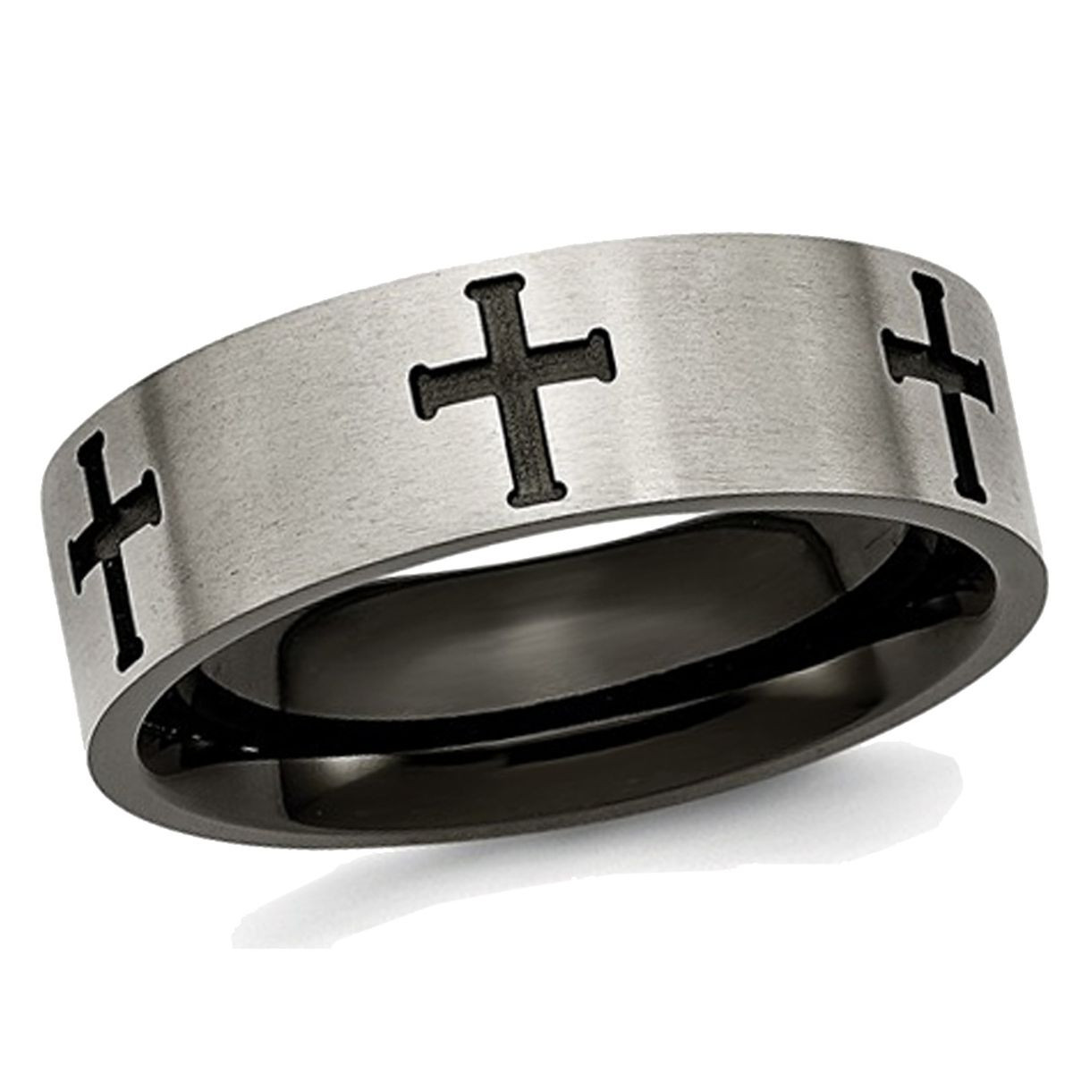 Men's Titanium Cross 7mm Brushed Wedding Band Ring product image