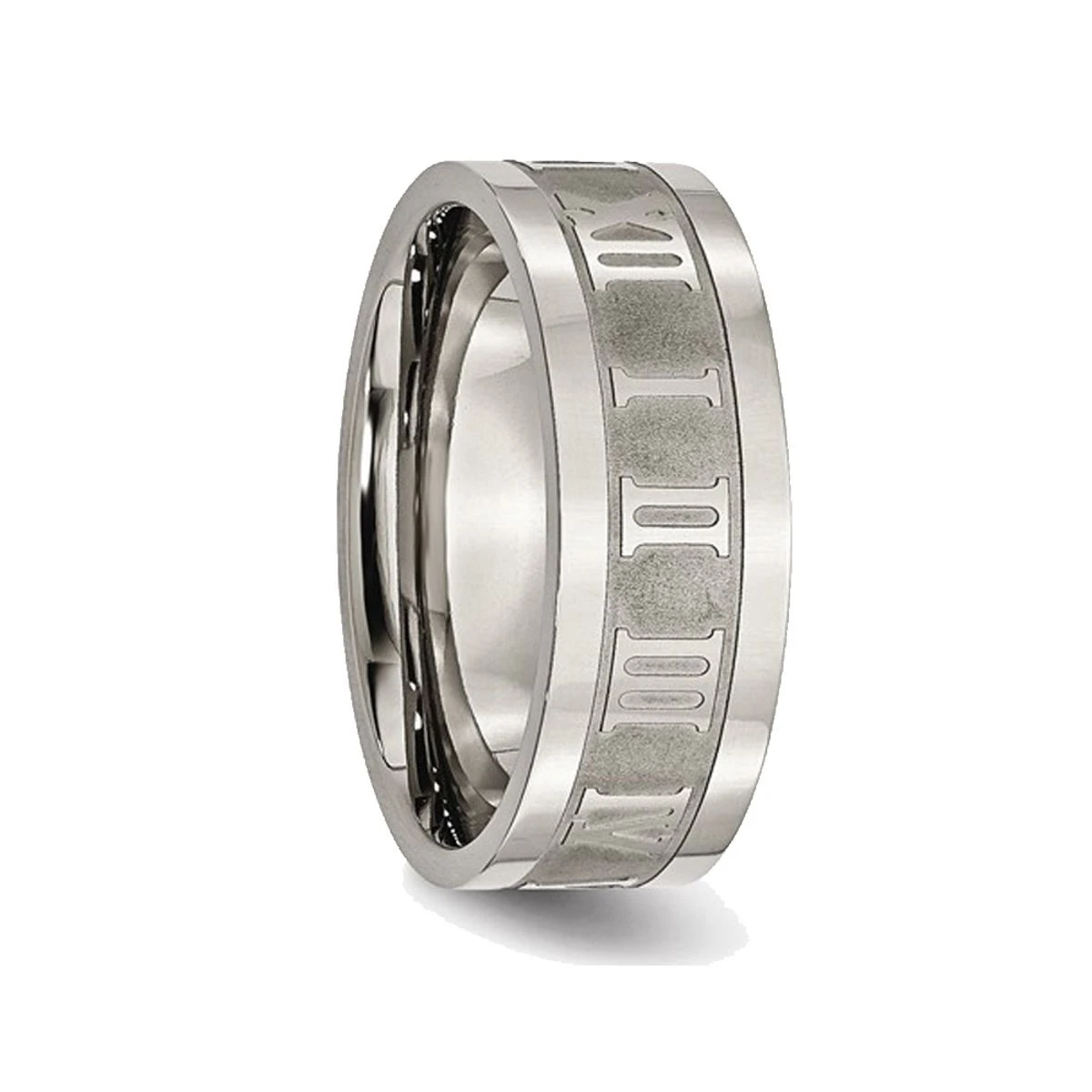 Men's Titanium Roman Numerals 8mm Satin Flat Wedding Band Ring product image