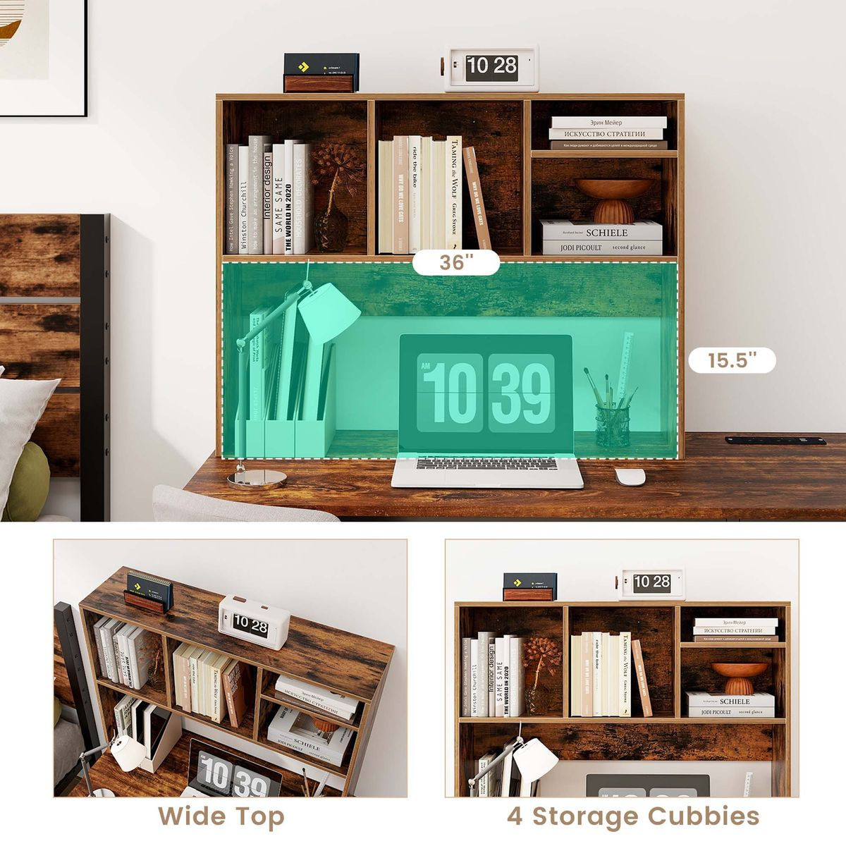 Computer Desktop Countertop with Bookshelf Organizer product image