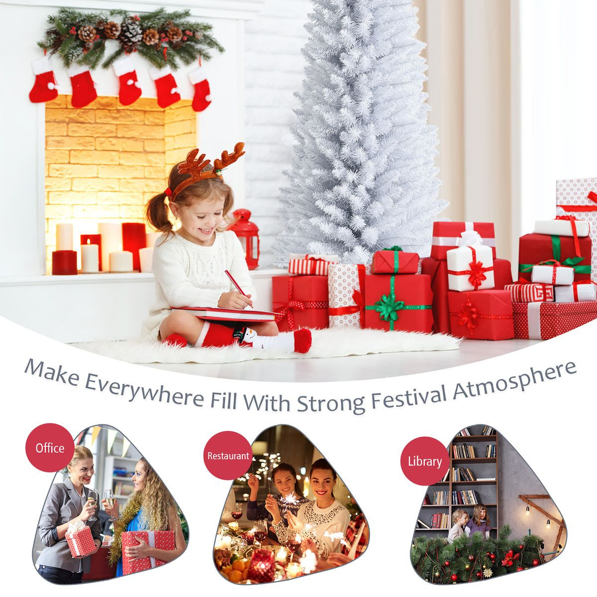7ft Unlit Artificial Pencil Christmas Tree with Metal Stand product image