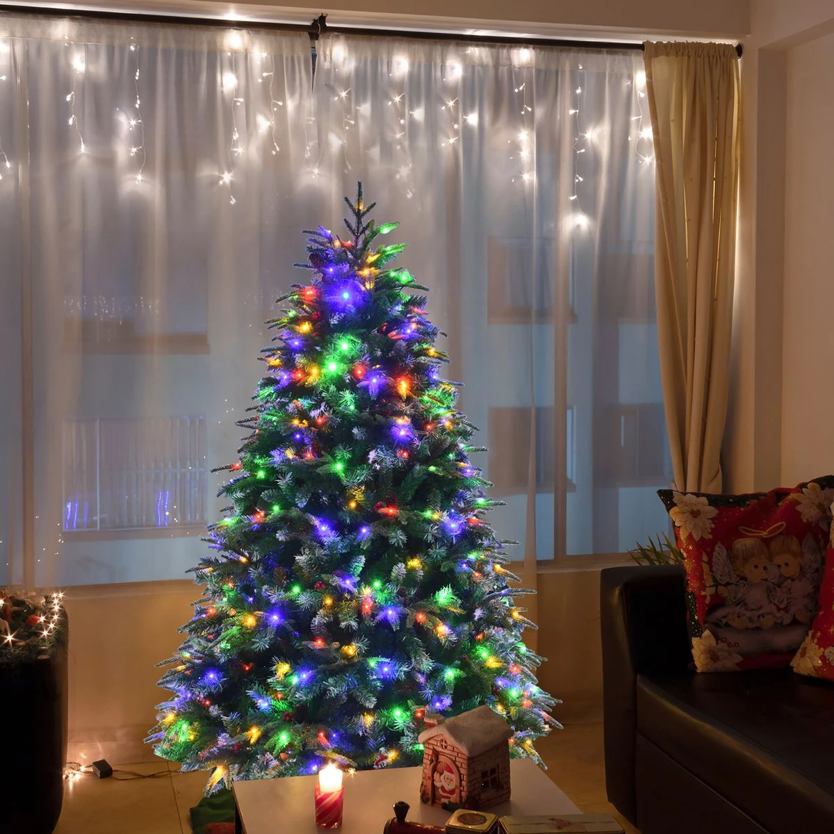 5ft Pre-Lit Snowy Hinged Christmas Tree with 11 Flash Modes and 250 LED Lights product image