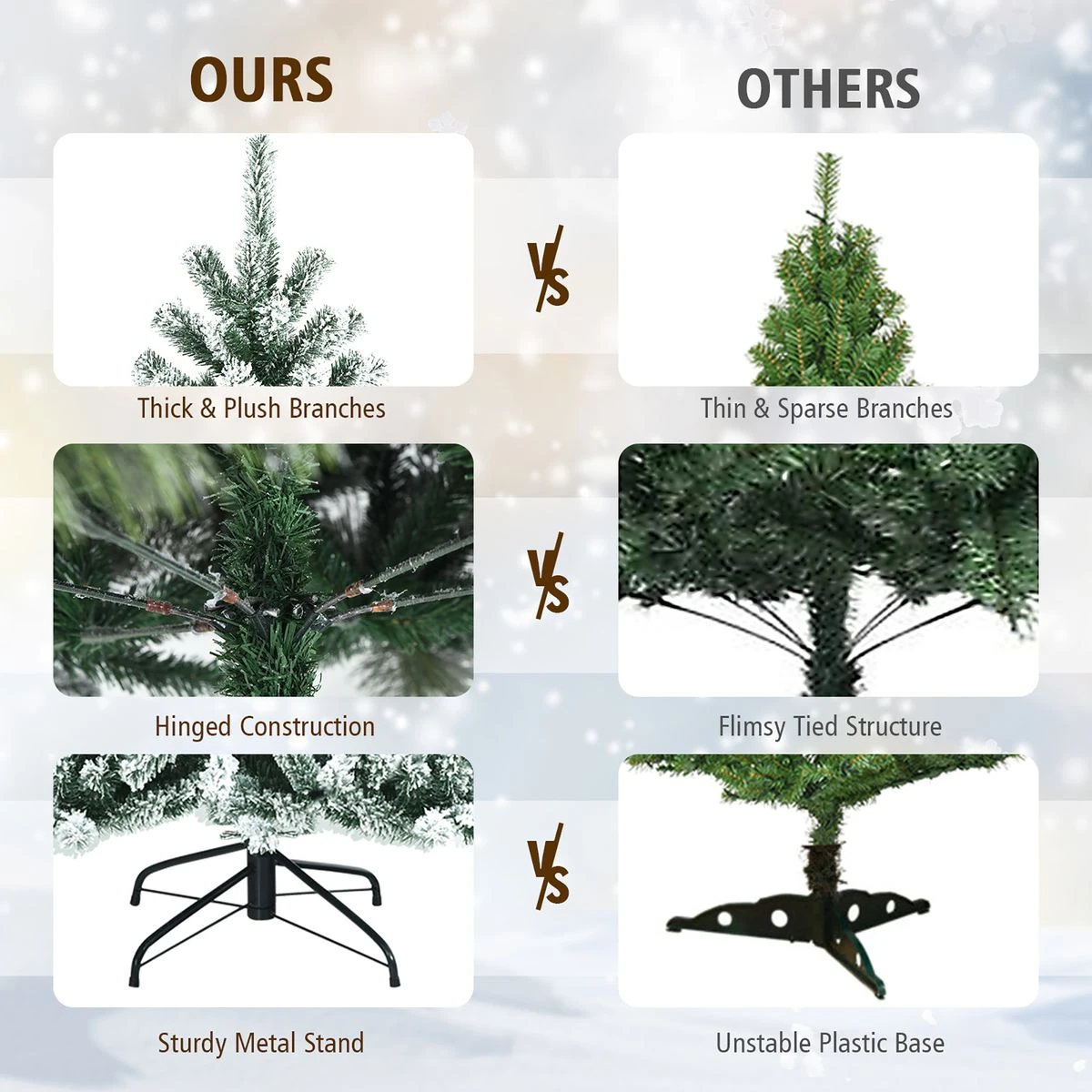 8ft Pre-Lit Snow Flocked Hinged Christmas Tree  product image