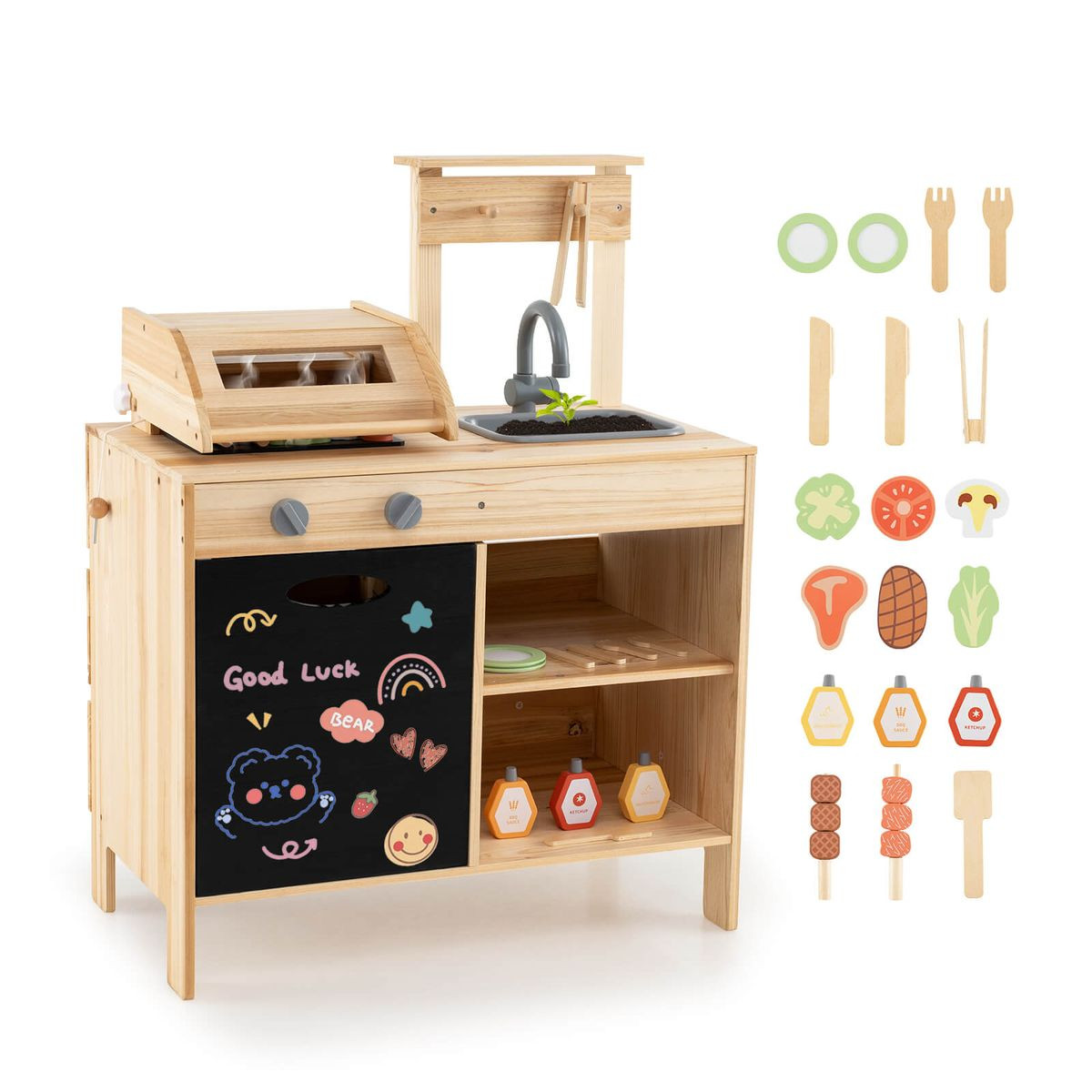 Wooden Barbecue Grill Playset with Play Food Grilling Tools & Accessories product image