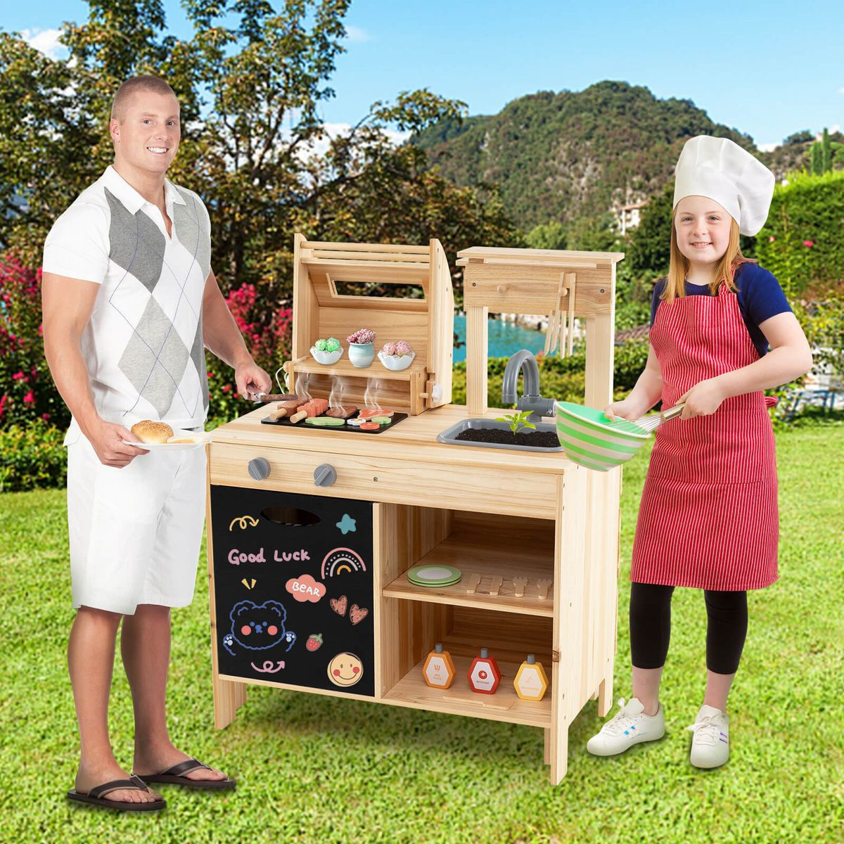 Wooden Barbecue Grill Playset with Play Food Grilling Tools & Accessories product image