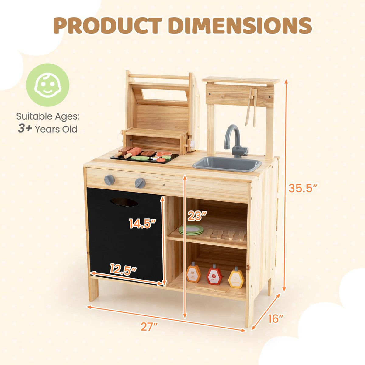 Wooden Barbecue Grill Playset with Play Food Grilling Tools & Accessories product image