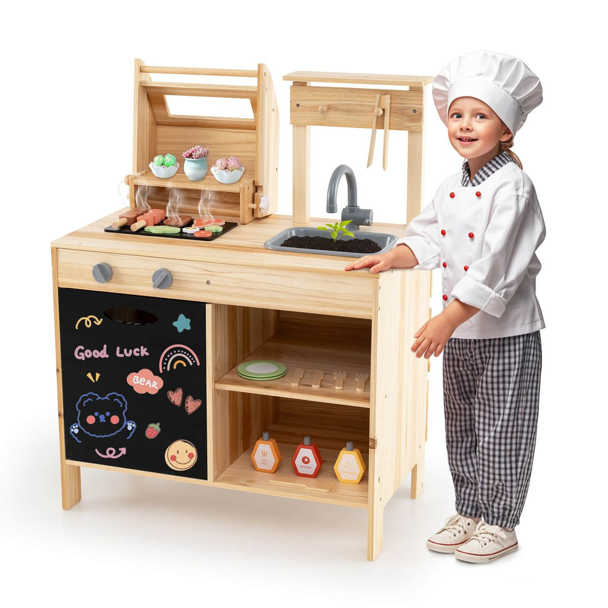 Wooden Barbecue Grill Playset with Play Food Grilling Tools & Accessories product image
