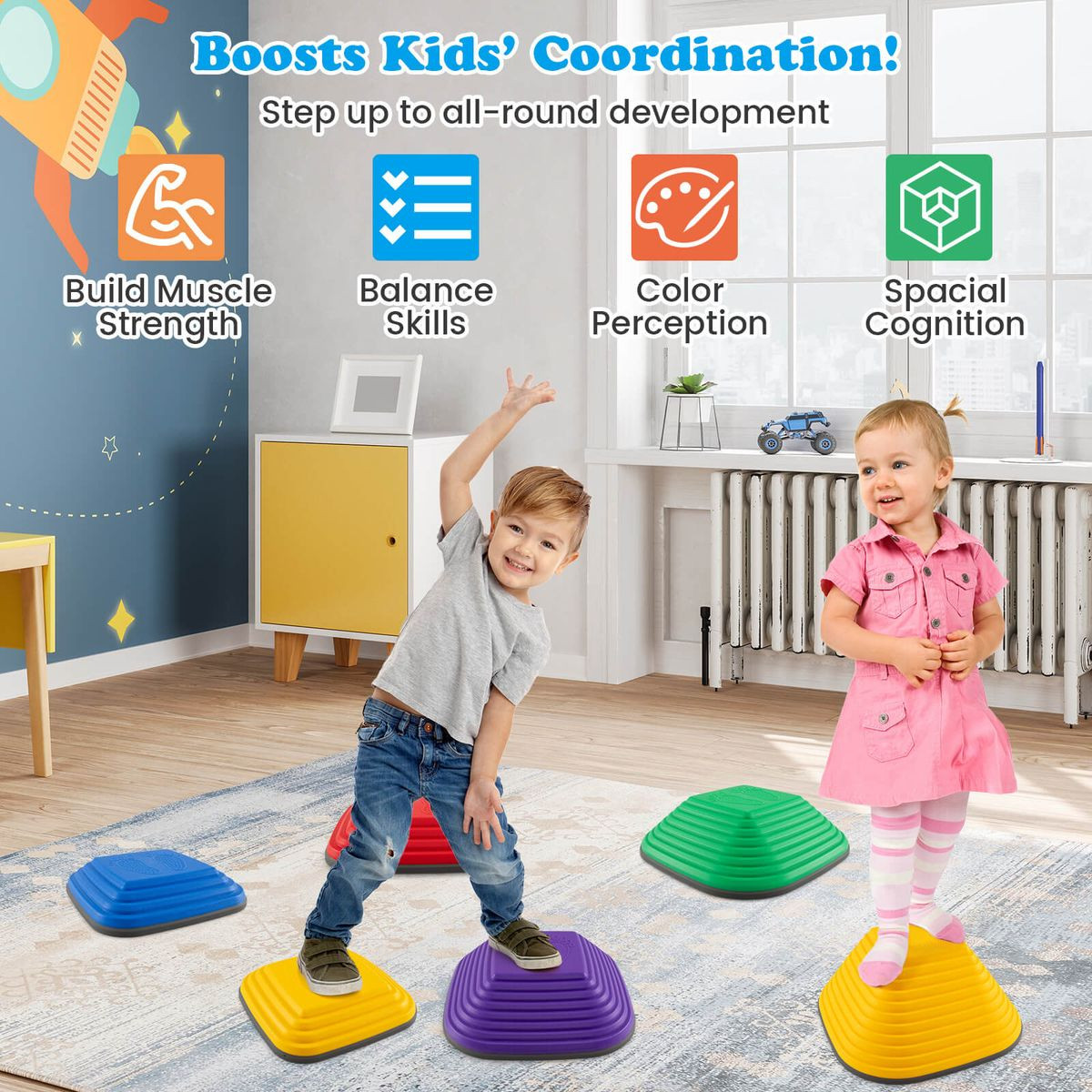 6-Piece Kids Stepping Stone Square Balance Blocks for Indoor/Outdoor product image