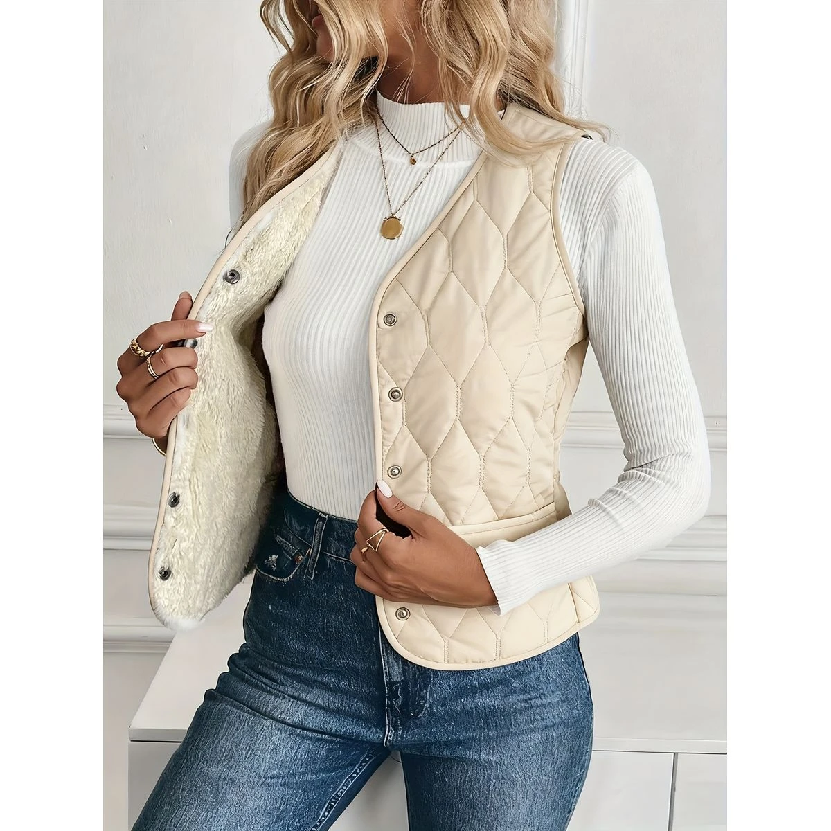 Women's V‑Neck Sleeveless Puffer Vest product image