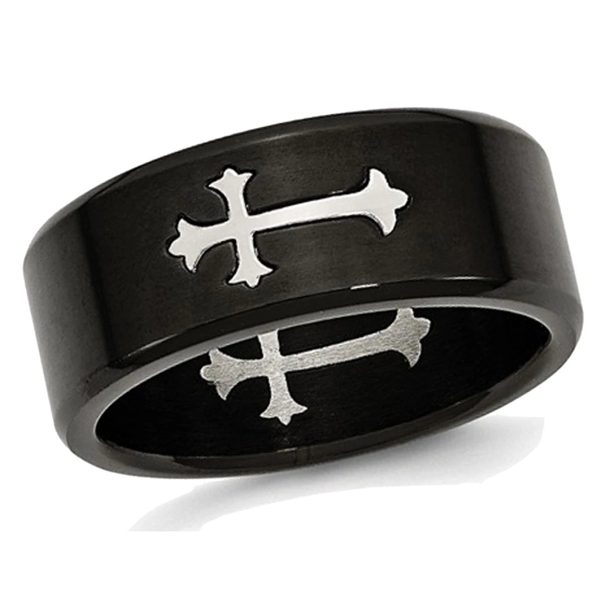 9mm Men's Black Plated Stainless Steel Brushed Cross Wedding Band Ring product image