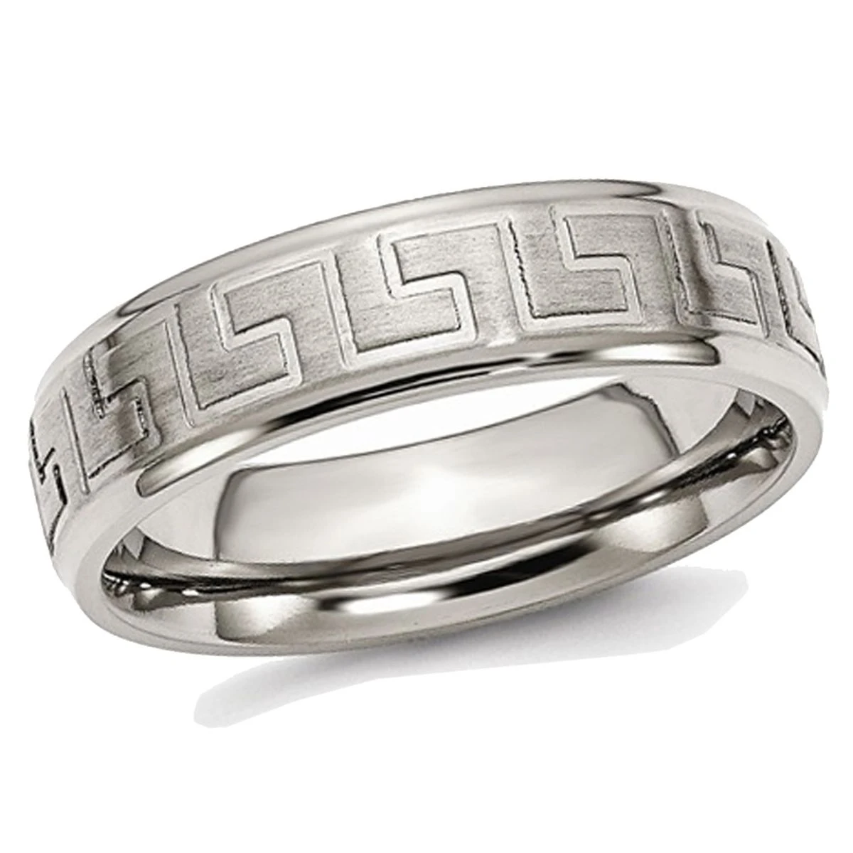 6mm Men's Greek Key Titanium Satin-Polished Wedding Band Ring product image