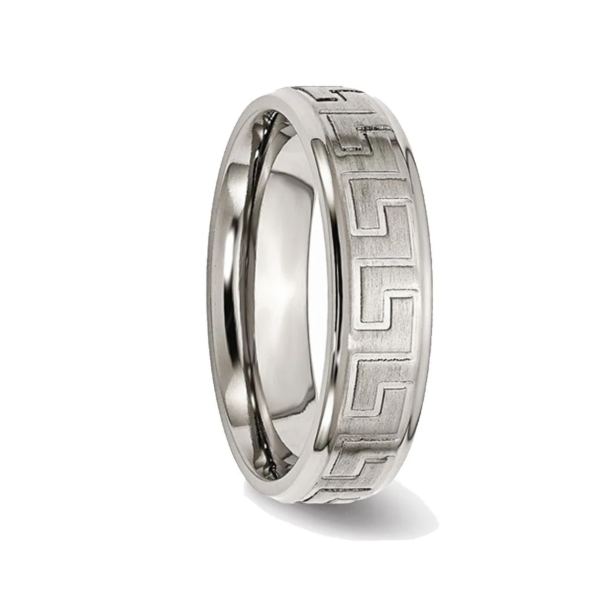 6mm Men's Greek Key Titanium Satin-Polished Wedding Band Ring product image