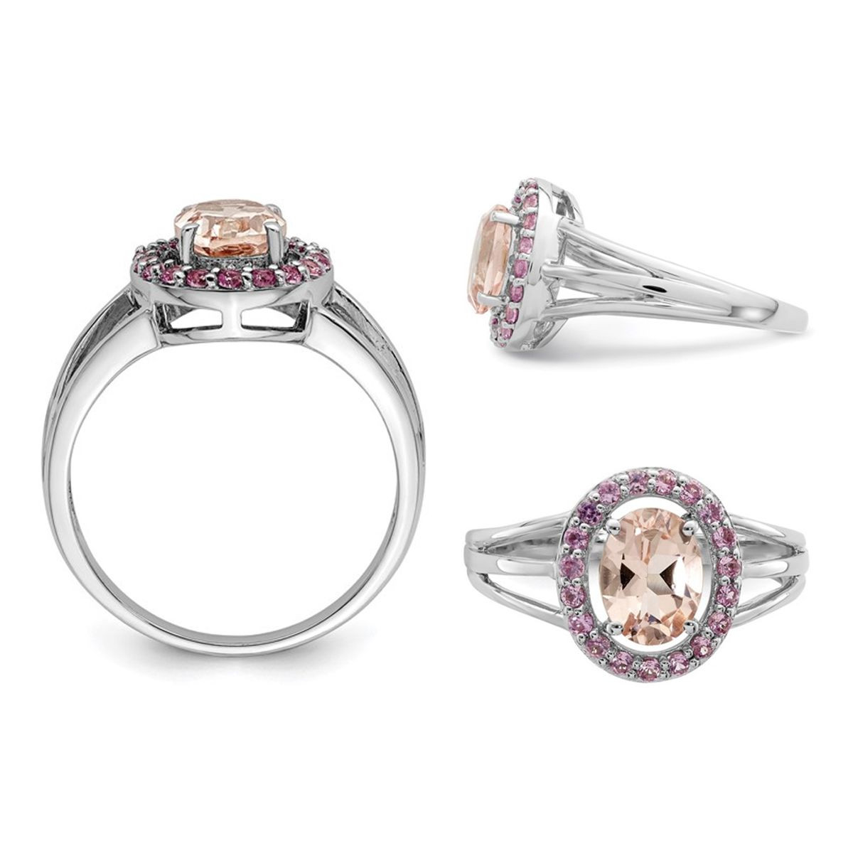 1.00 Carat (ctw)  Morganite and Synthetic Pink Sapphires Ring in Sterling Silver product image