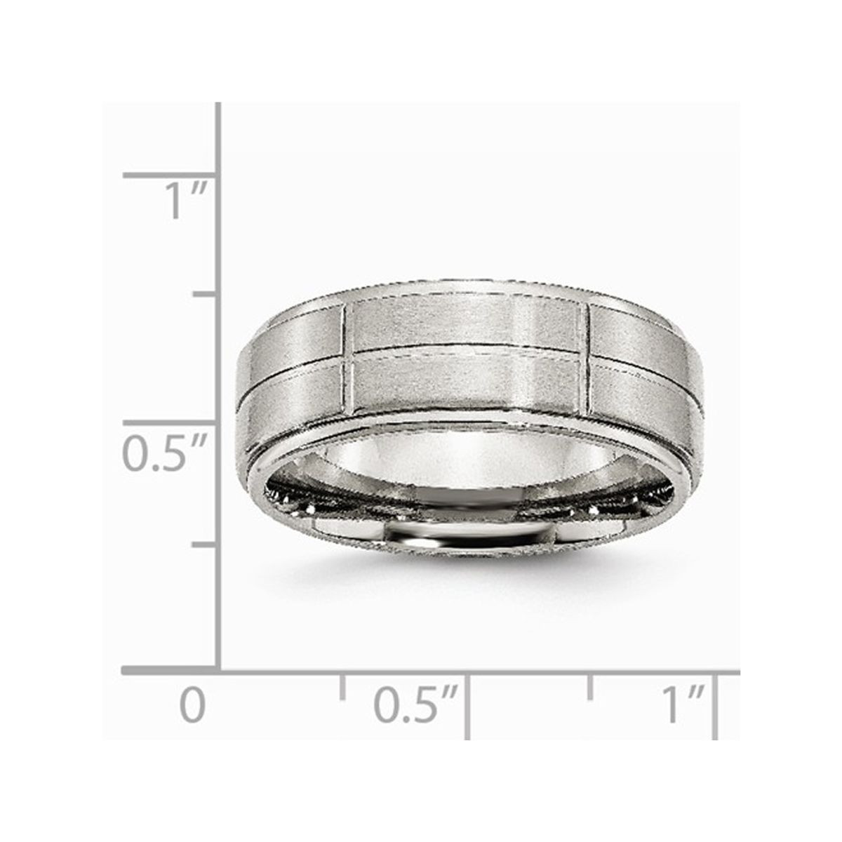 8mm Men's Chisel Satin Stainless Steel Comfort-Fit Grooved Wedding Band product image