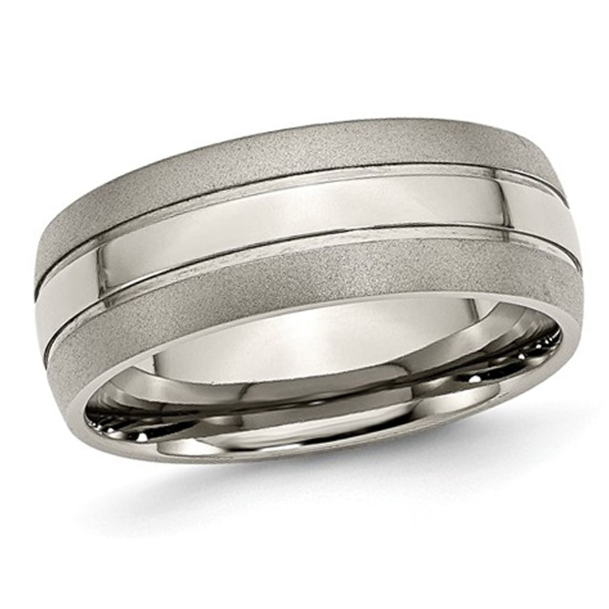 8mm Men's Chisel Titanium Grooved Brushed Wedding Band Ring product image