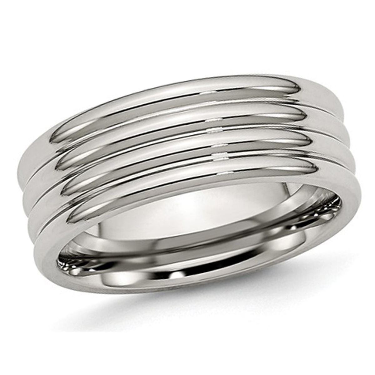 8mm Chisel Stainless Steel Grooved Comfort Fit Wedding Band Ring product image