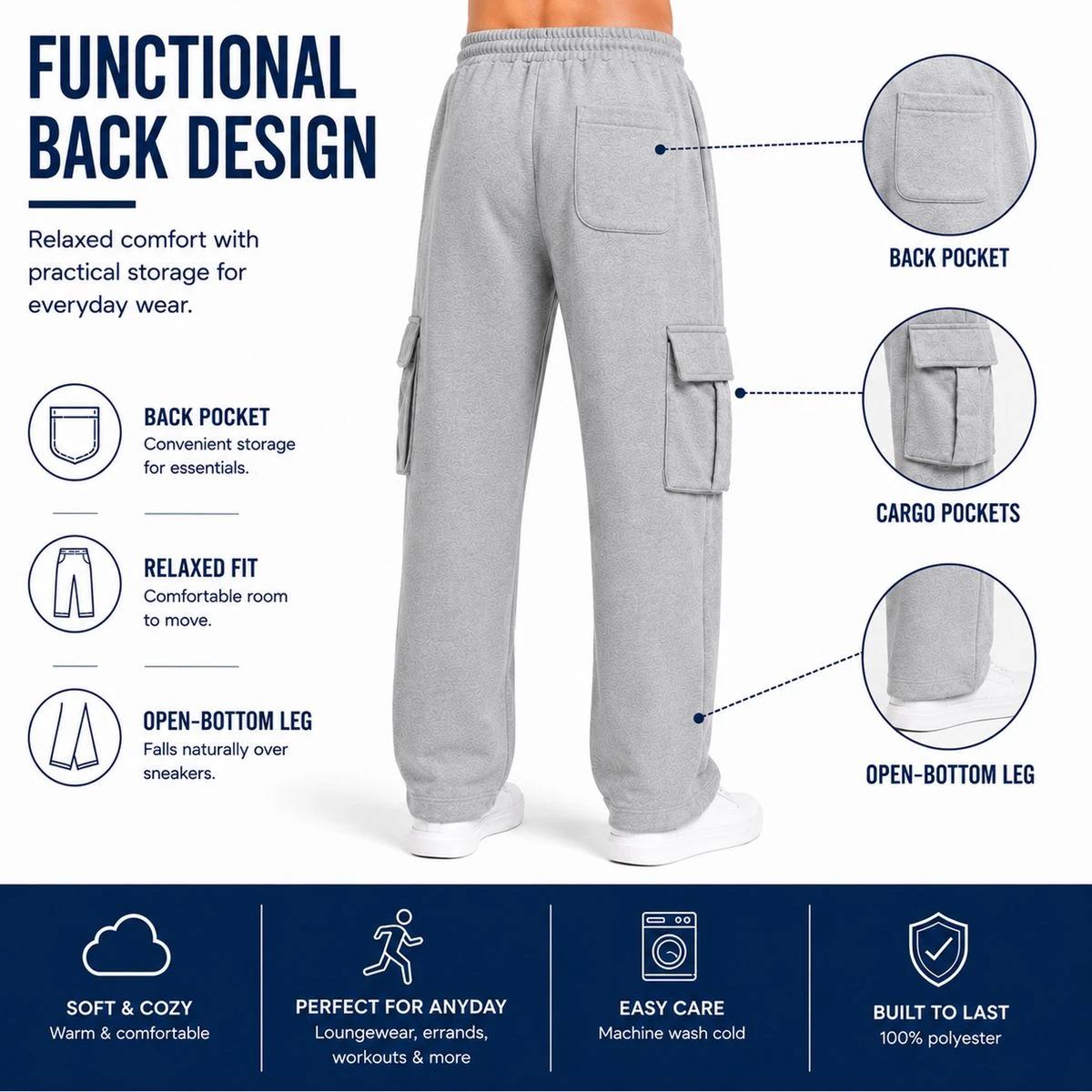 Women's Loose Fit Fleece Lined Cargo Joggers (3-Pack) product image