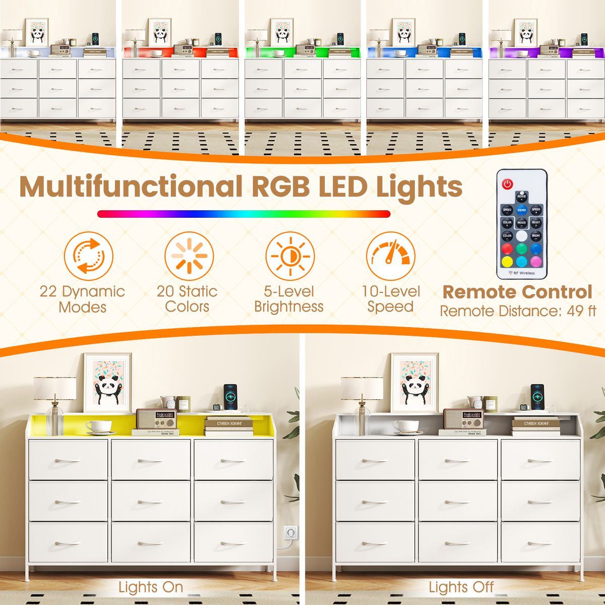 LED Fabric Drawer Dresser  product image