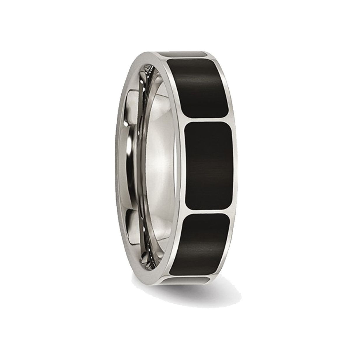 6mm Men's Titanium Black Enamel Flat Polished Wedding Band Ring product image
