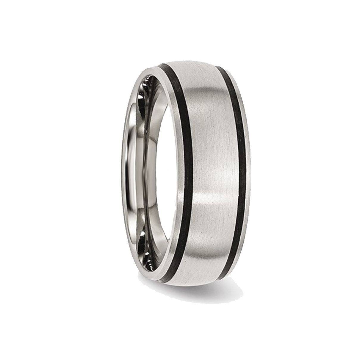 8mm Men's Chisel Stainless Steel with Black Rubber Accent Satin Brushed Wedding Band Ring product image