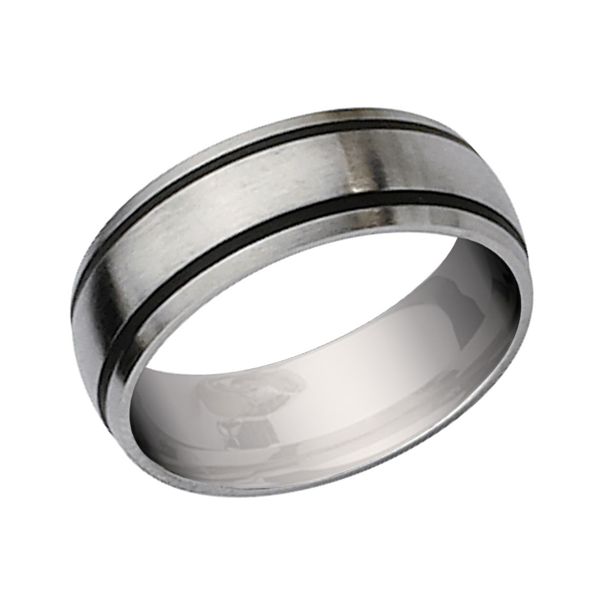 8mm Men's Chisel Stainless Steel with Black Rubber Accent Satin Brushed Wedding Band Ring product image