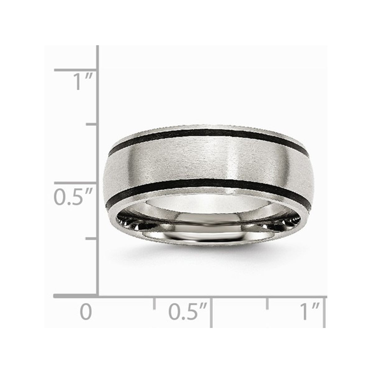 8mm Men's Chisel Stainless Steel with Black Rubber Accent Satin Brushed Wedding Band Ring product image