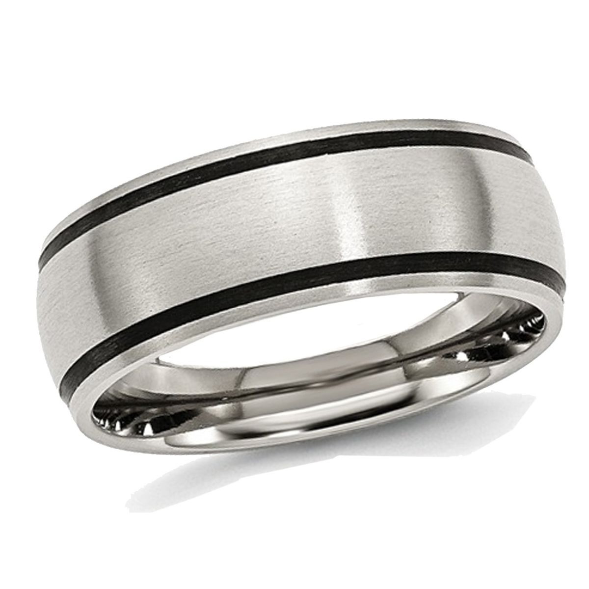 8mm Men's Chisel Stainless Steel with Black Rubber Accent Satin Brushed Wedding Band Ring product image