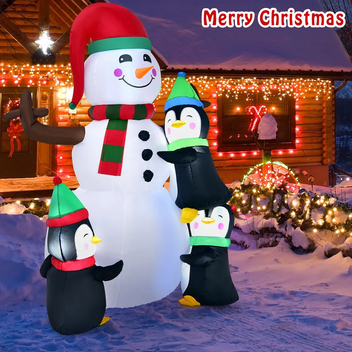 6ft Christmas Inflatable Snowman with Penguins product image