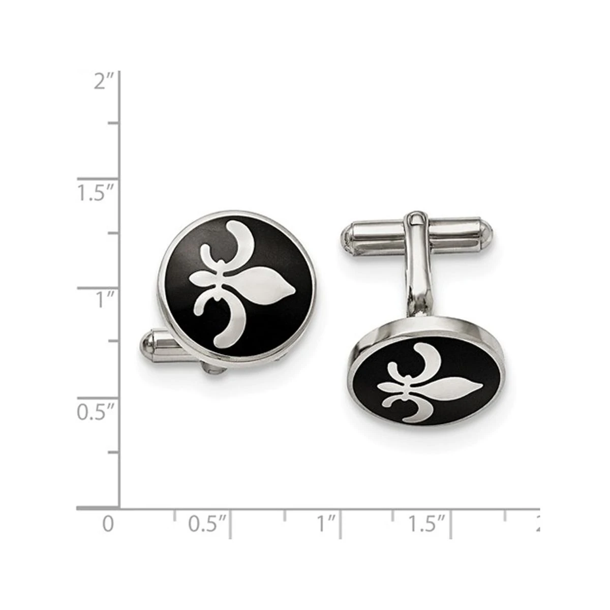 Men's Black Enameled Fleur De Lys Cuff Links in Stainless Steel product image