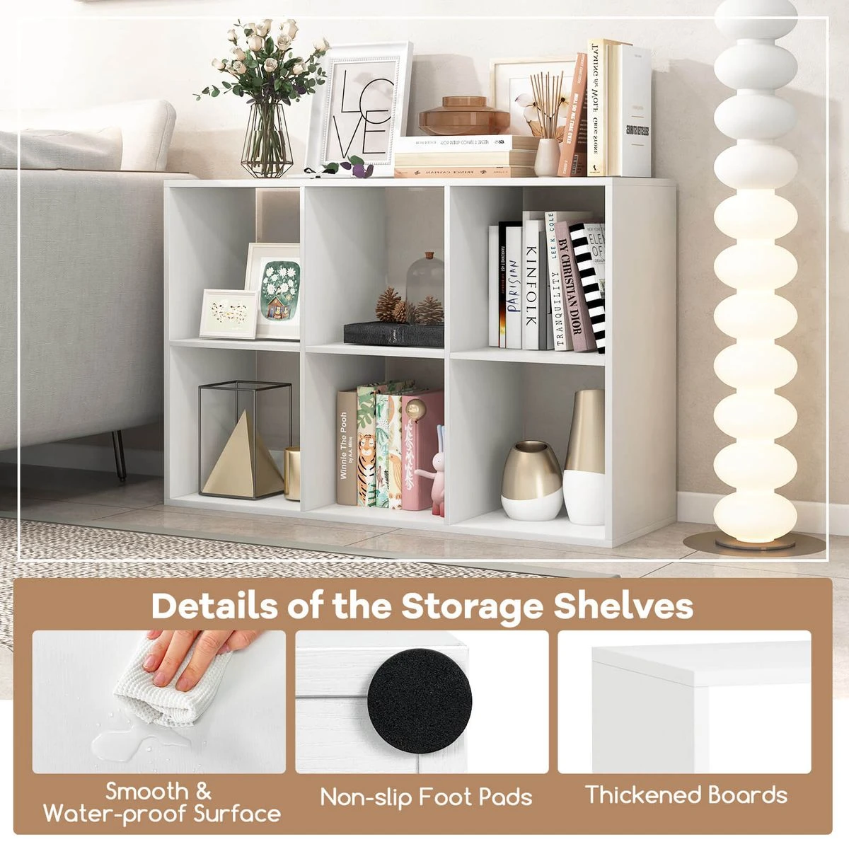 6-Cube Open Bookshelf with Anti-Tip Kits and Non-Slip Footpads product image