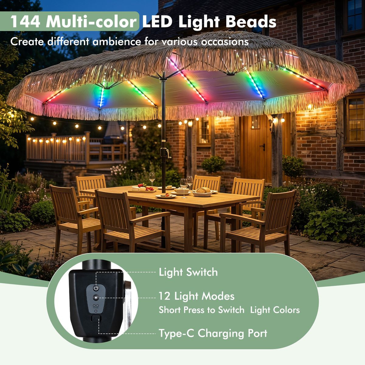 Double-Sided Thatched Tiki Patio Umbrella product image