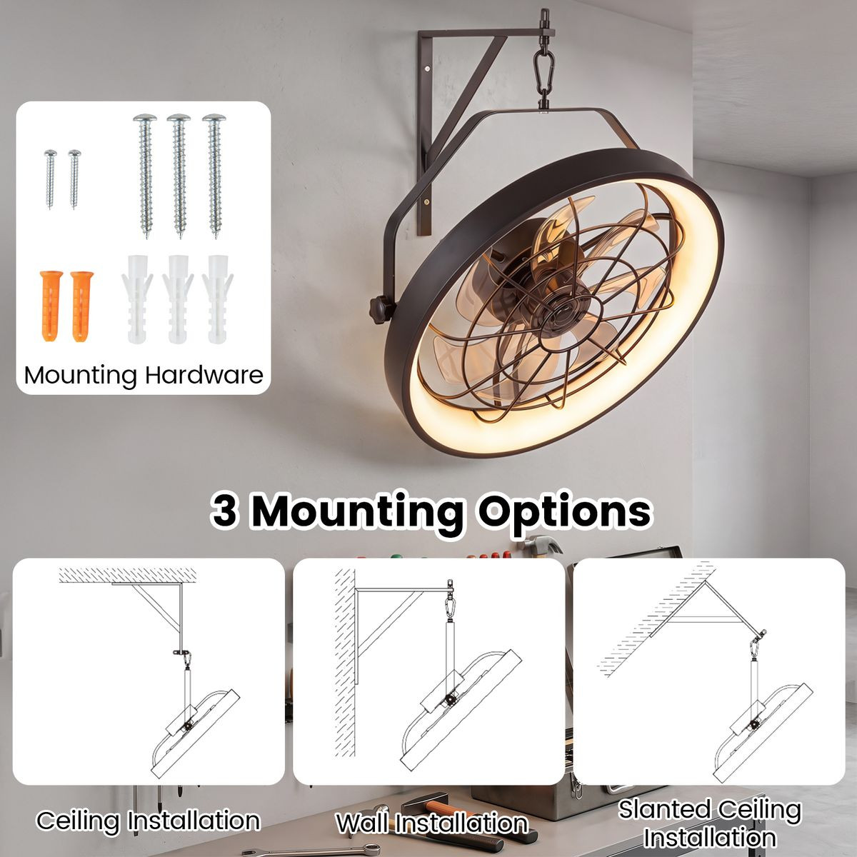 Wall Mounted Fan with Adjustable Light product image