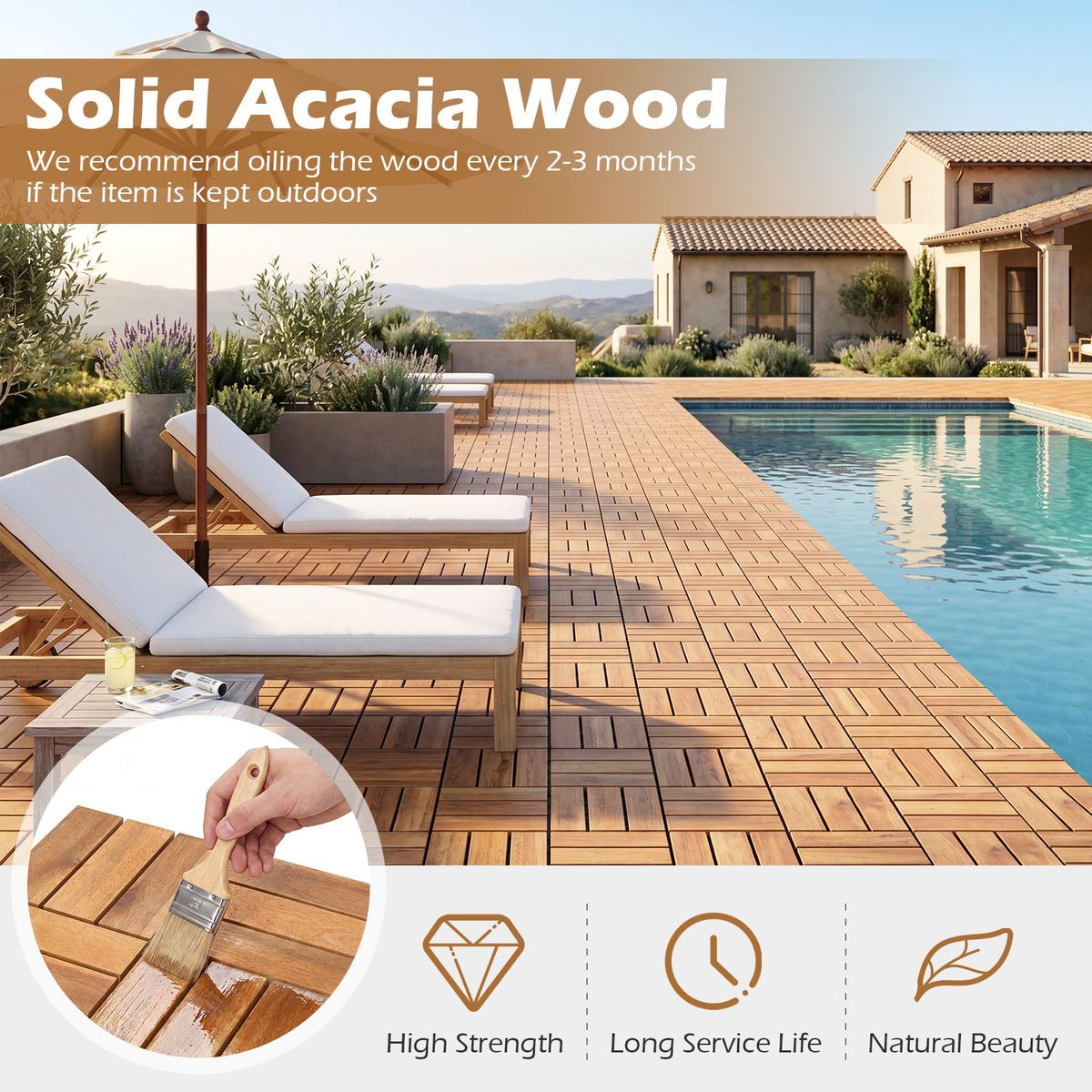 Acacia Wood Interlocking Deck Tiles (12-54 Pieces)  product image