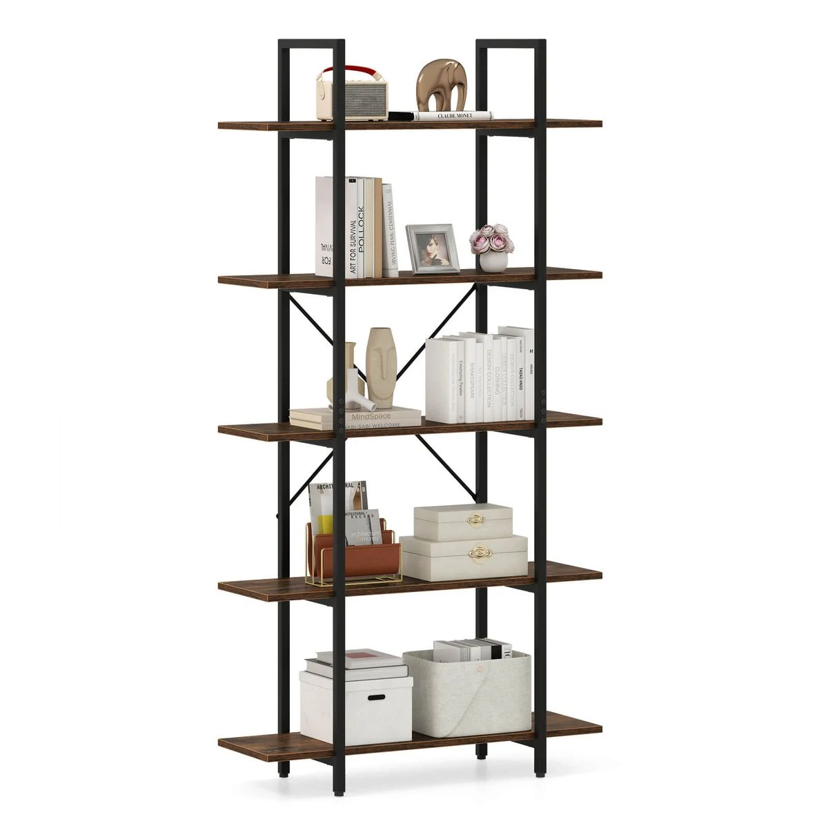 5-Tier 62" Tall Vintage Industrial Bookcase product image