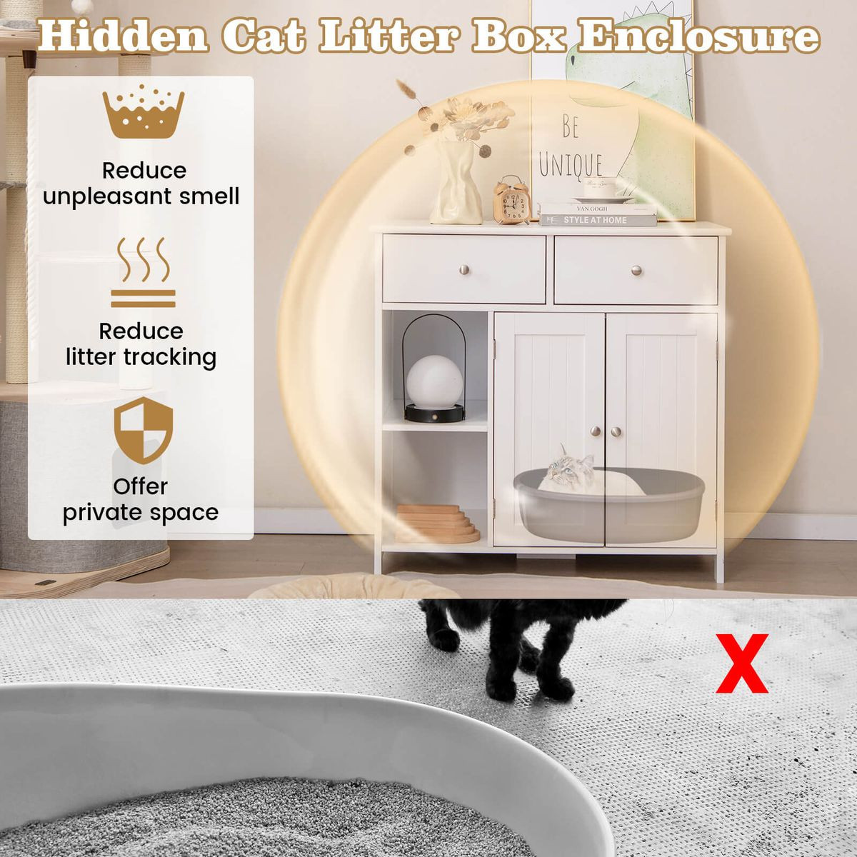 Cat Litter Box Enclosure with Double-Door Cabinet  product image