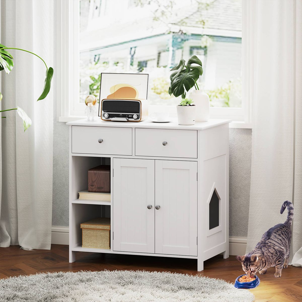Cat Litter Box Enclosure with Double-Door Cabinet  product image