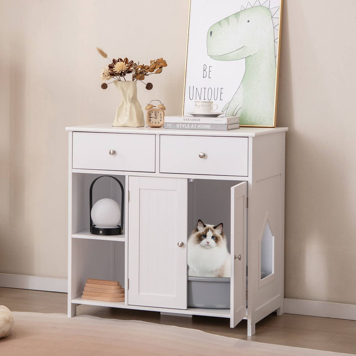 Cat Litter Box Enclosure with Double-Door Cabinet  product image