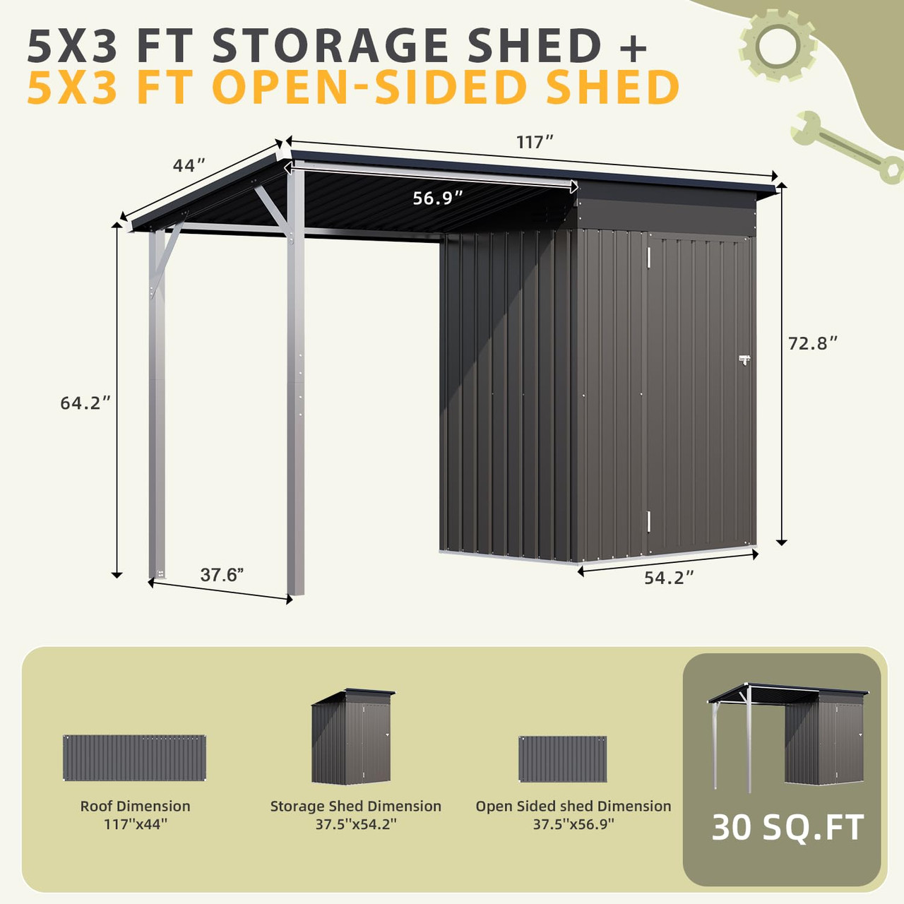3x5 Outdoor Open-Sided Storage Shed with 15 Sq. Ft Covered Space  product image