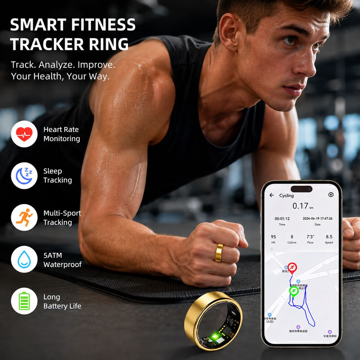 Smart Ring AI Fitness & Sleep Tracker for iOS & Android product image
