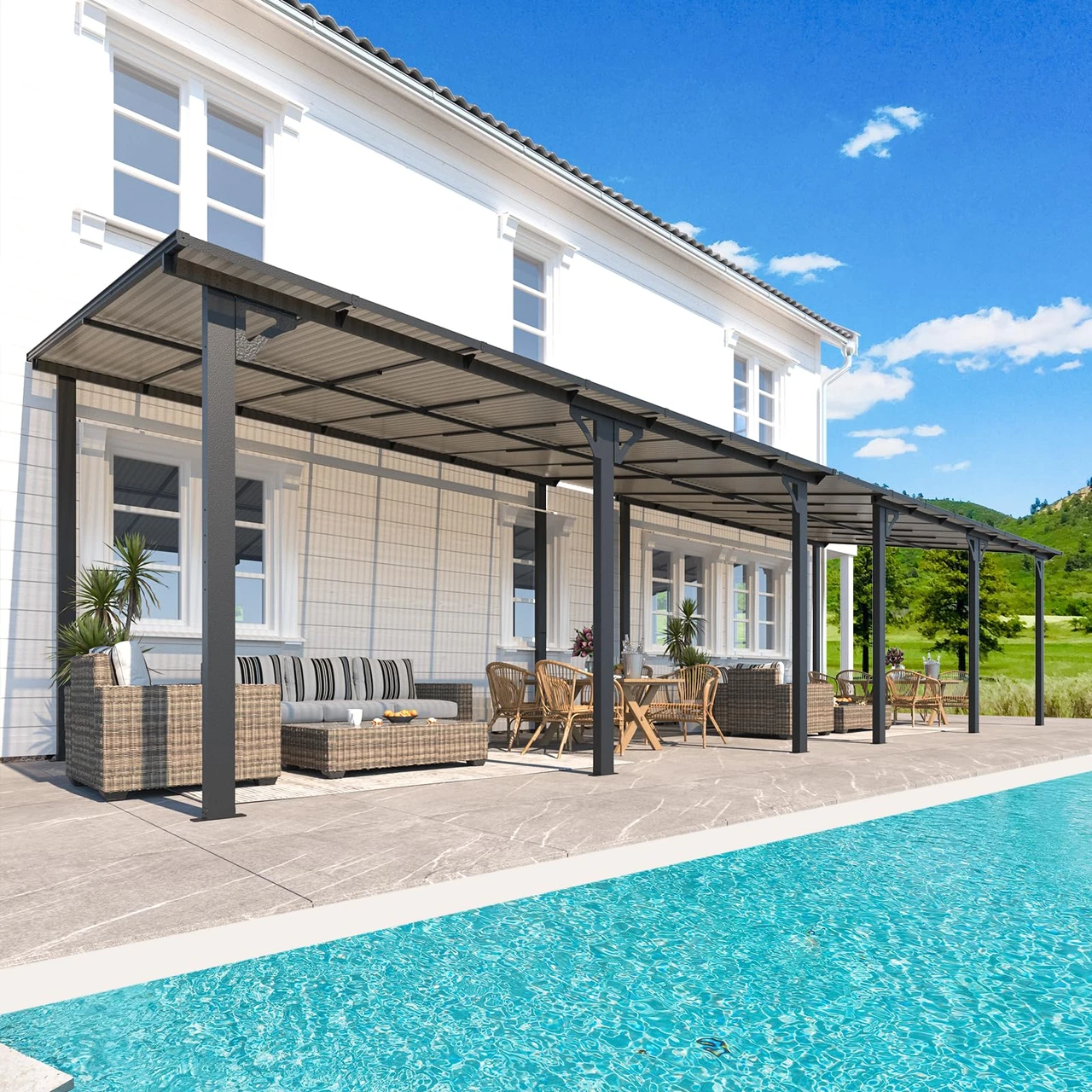 Large Wall-Mounted Hard Top Lean-to Gazebo Pergola product image