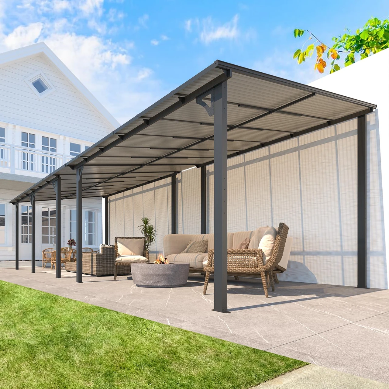 Large Wall-Mounted Hard Top Lean-to Gazebo Pergola product image