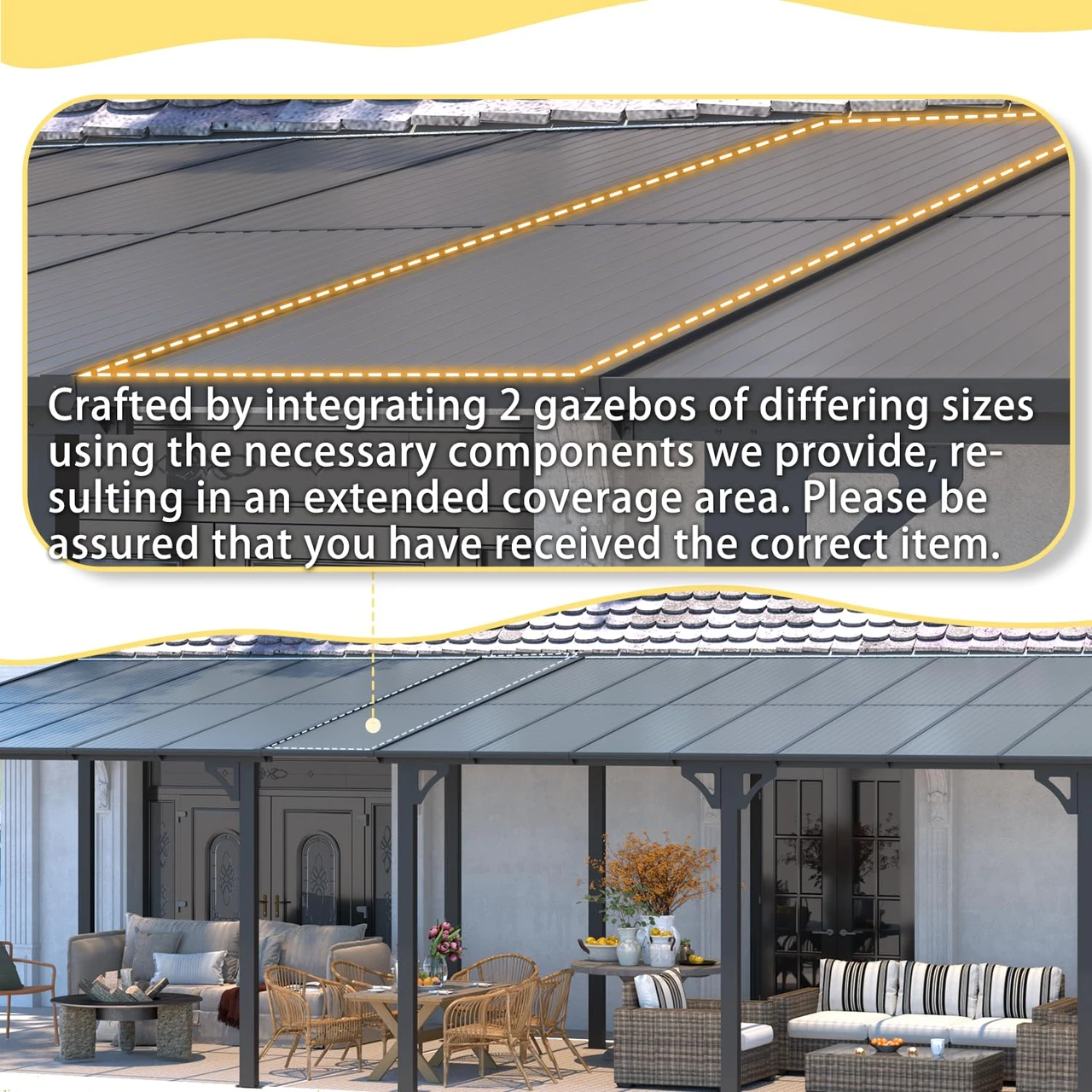 Large Wall-Mounted Hard Top Lean-to Gazebo Pergola product image