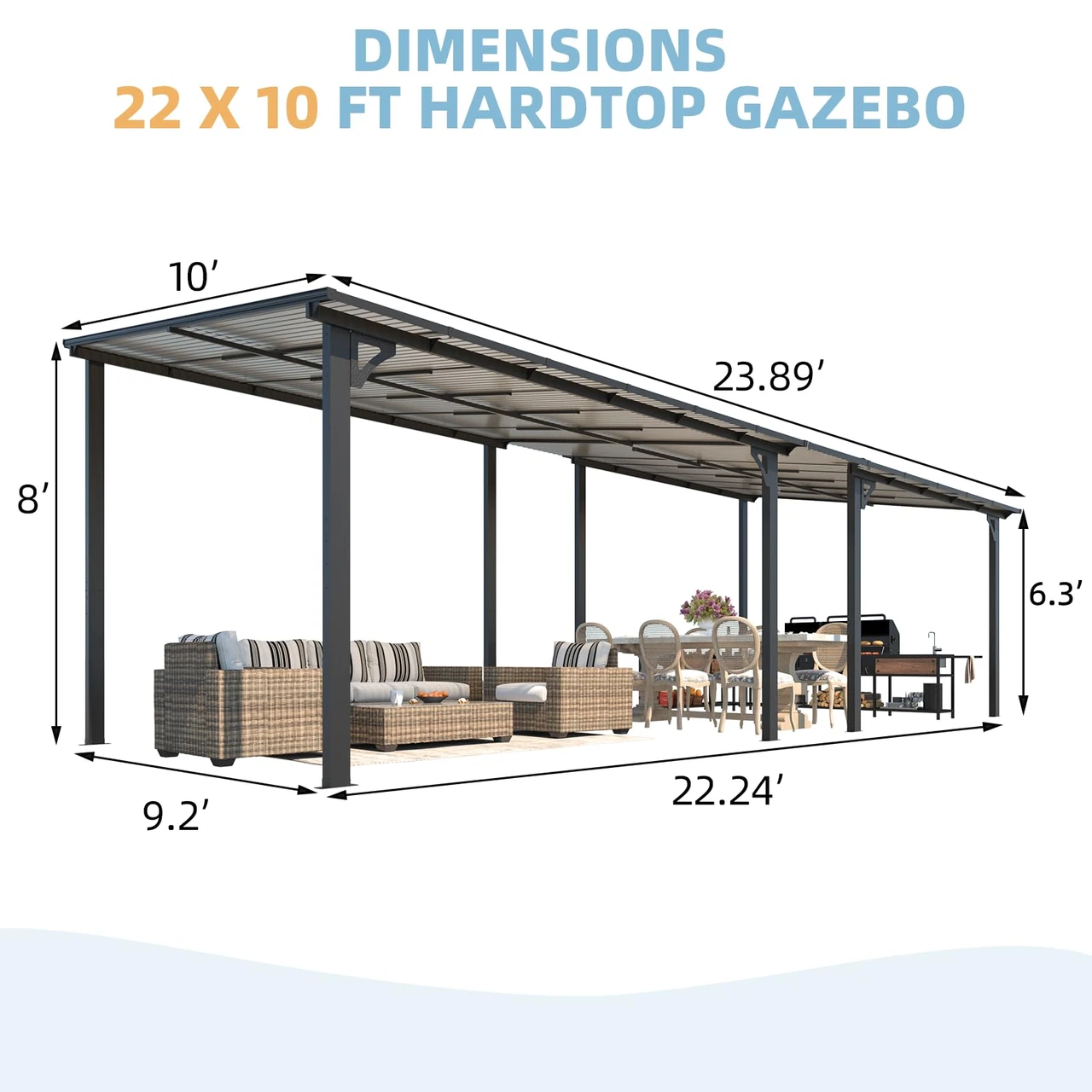 Large Wall-Mounted Hard Top Lean-to Gazebo Pergola product image
